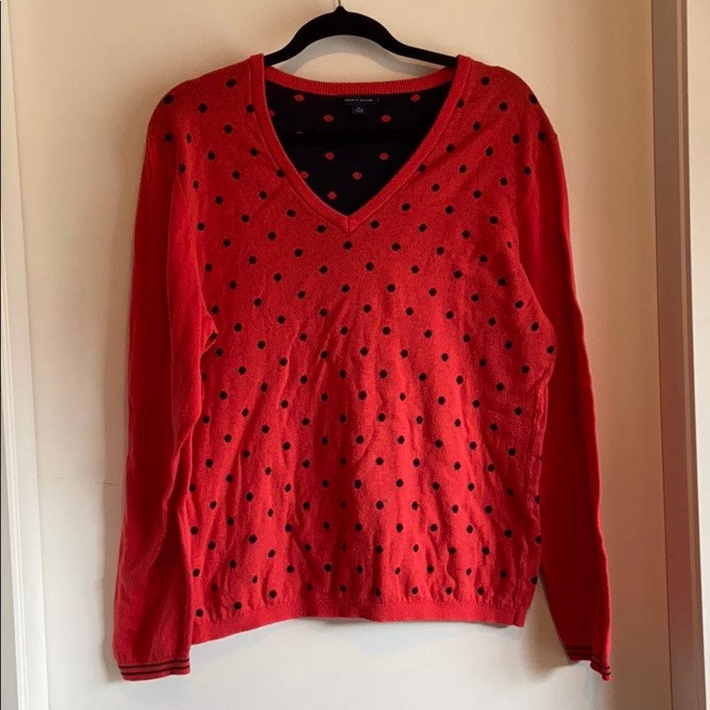 Tommy Hilfiger Red & Navy Polka Dot Sweater